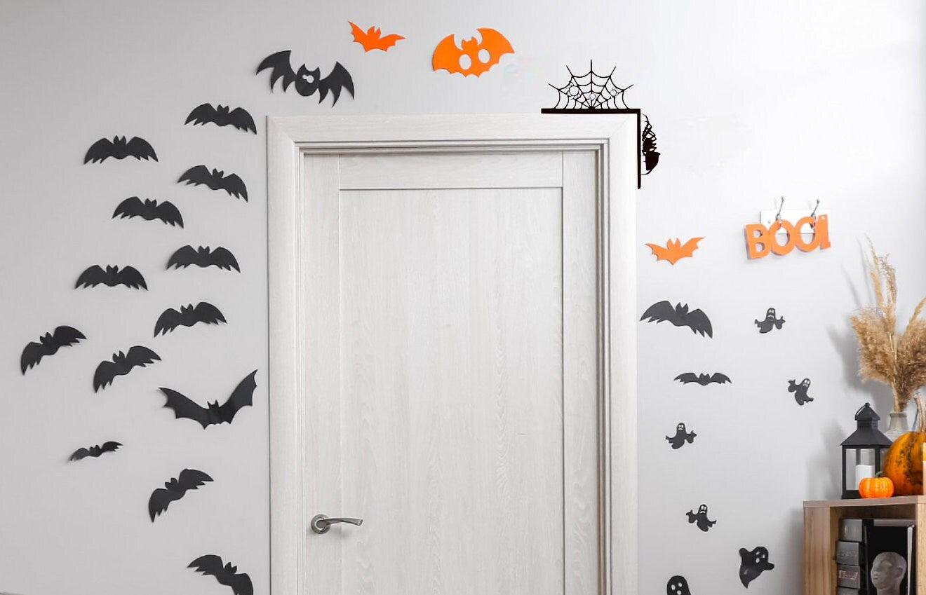 Big Black Spider & Spiderweb Door Corner | Gift for Halloween | Halloween Door Corner | Halloween Horror Decoration | House Home Decor186