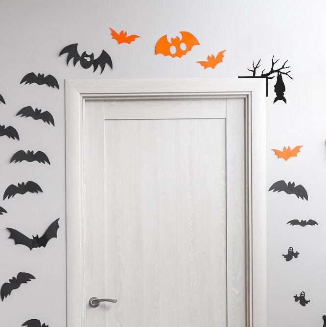 Halloween Decorative Holiday Door Trim Corners - Monsters, Witch, Mummy, Ghosts, Skeleton and more / Bat hanging from tree23