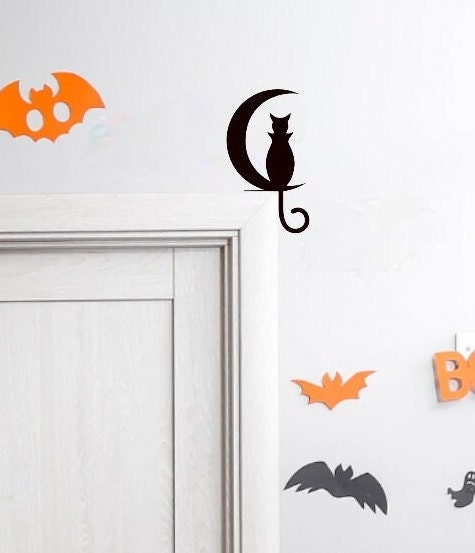 Vamp Cat Door Topper / Door Trim Corners / Black Cat / Halloween Cat / Spook Cat / Cat Lover / Cat Mom Dad / Pet Lover / Moon wall hanging69