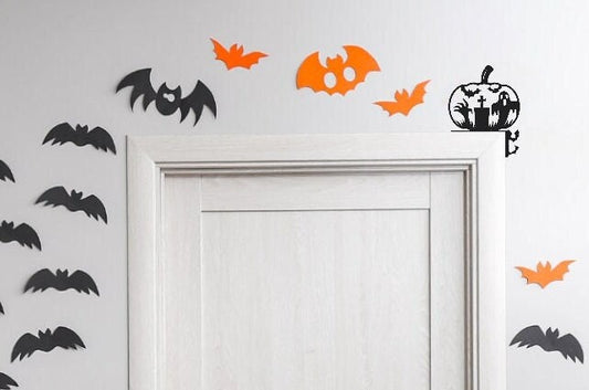 Angry Pumpkins & Spooky Bats Door Topper | Gift for Halloween | Halloween Door Corner | Halloween Horror Decoration | House Home Decor47