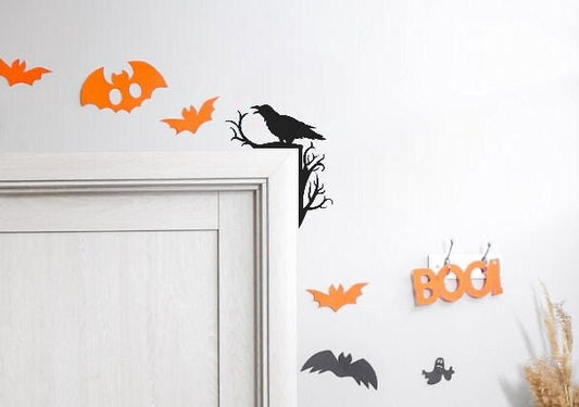 Halloween Decorative Holiday Door Trim Corners - Monsters, Witch, Mummy, Ghosts, Skeleton and more / Raven / Crow29