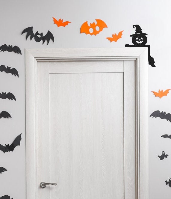 Halloween Decorative Holiday Door Trim Corners - Monsters, Witch, Mummy, Ghosts, Skeleton and more / Pumpkin and Broom24